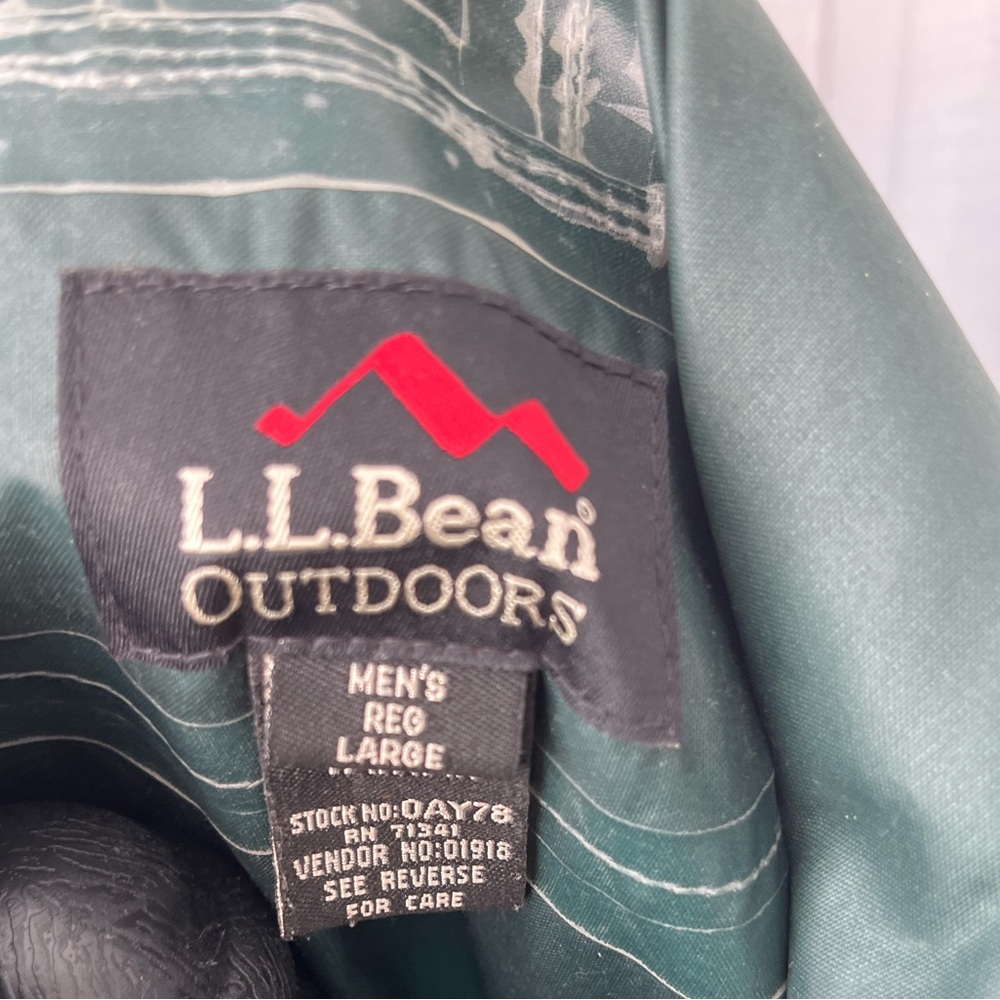 L.L.Bean Outdoors Men’s Large Green Hooded Rain Jacket Lightweight Shell - Picture 2 of 12